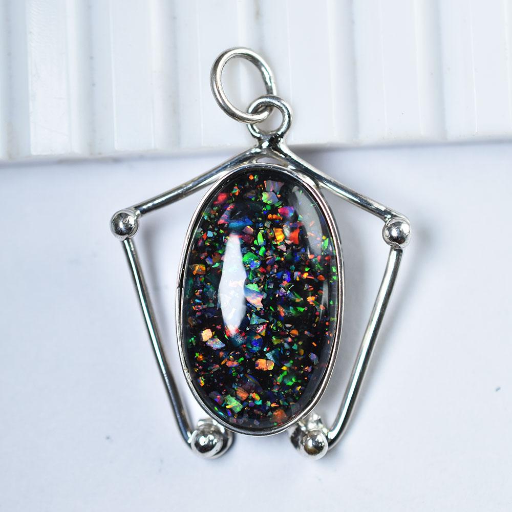 925 Sterling Silver Pendant 28.75 Ct Sparking Black Opal Beautiful Pendant