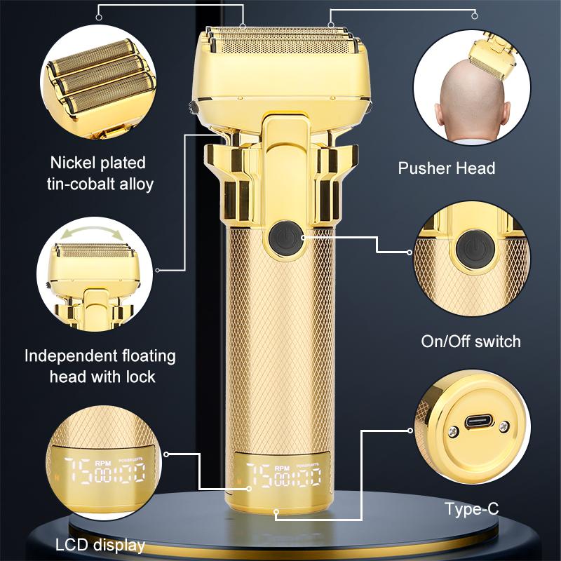 Men's Digital Display Shaver 3 Blade Net Reciprocating Shaver Bald Hair Clipper Whitening Beard Shaver