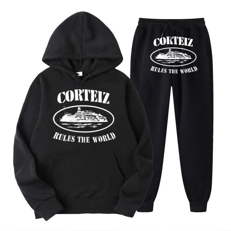 Мужской спортивный костюм Cortiz с принтом-алфавитом, худи в стиле Y2K с капюшоном, свободные штаны для бега