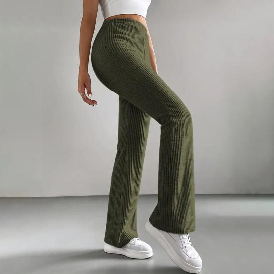Women Pants High Waist Solid Color Ribbed Casual Trousers Slim Fit Spring