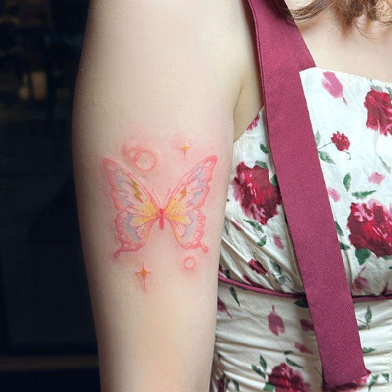 Waterproof Pink Butterfly Clavicle Tattoo Sticker, Washable for Students
