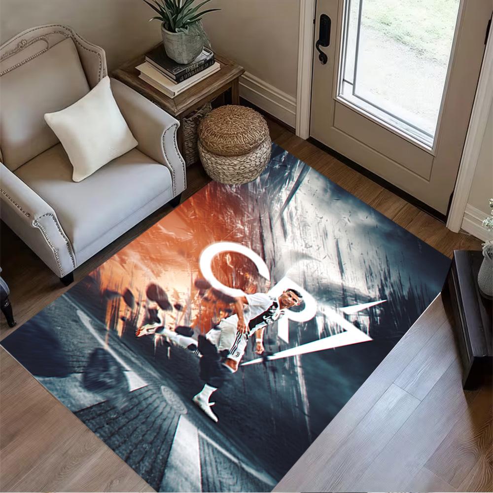 Powerful Football Legend Cr7 Area Rug Perfect for Entryway Kitchen Game Room Balcony Antislip Carpet Anime Office Decor