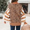 Womens Casual Oversized Round Neck Sweatshirt With Leopard Print Patchwork Stripe Design 2026