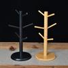 Bamboo Cup Holder Tree 6 Hooks Coffee Mug Rack Non-Slip Coffee Cup Stand Easy Install Mug Organizer Stand for Kitchen Counter