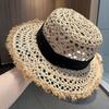 Women's Summer Sun Protection Straw Hat Beach Hat High-End Feel Hat Raffia Hollow Out Fringe Hat