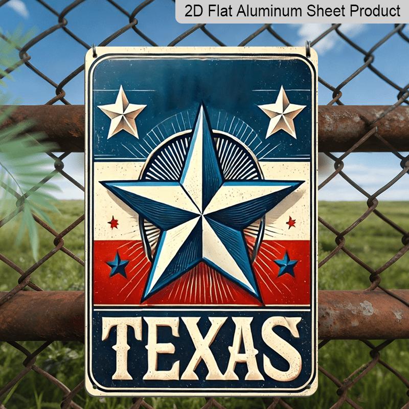 2D Flat, 1pc Vintage "TEXAS" Lone Star Aluminium Sign - 8"x12" Rustic Texas Flag Inspired Decor, Patriotic Lone Star Wall Art, Perfect for Texas