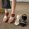 Knitted Comfortable High-heeled Sandals Women's Summer 2025 New Versatile Thick-heeled Waterproof Table Square Head White Sandals Women