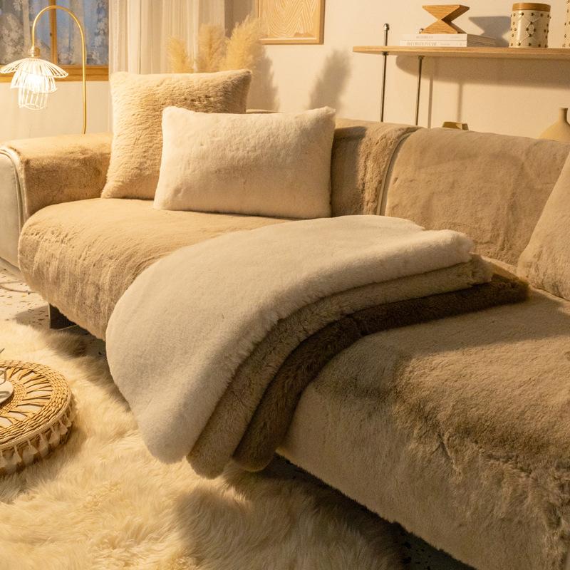 Non-Slip Sofa Cushion Four Seasons Universal Thickened Seat Cover Winter Anti-Rabbit Fur Simple Pouch