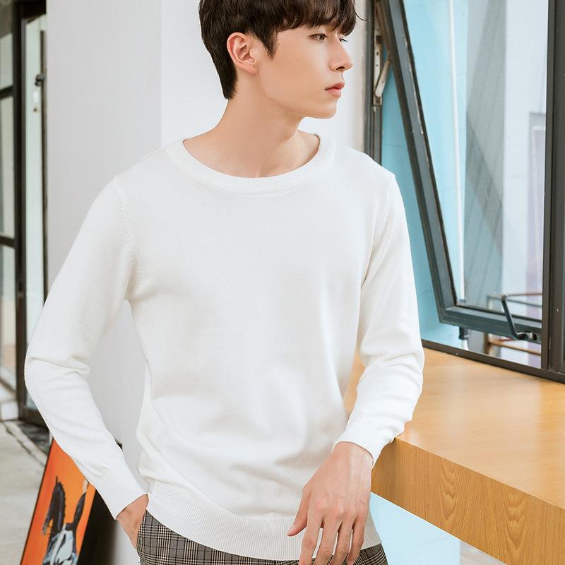 Мужской модный вязаный свитер с круглым вырезом, елочка, осень-зима, свободный, однотонный, вязаный, простой, повседневный, для ношения под низ, больших размеров