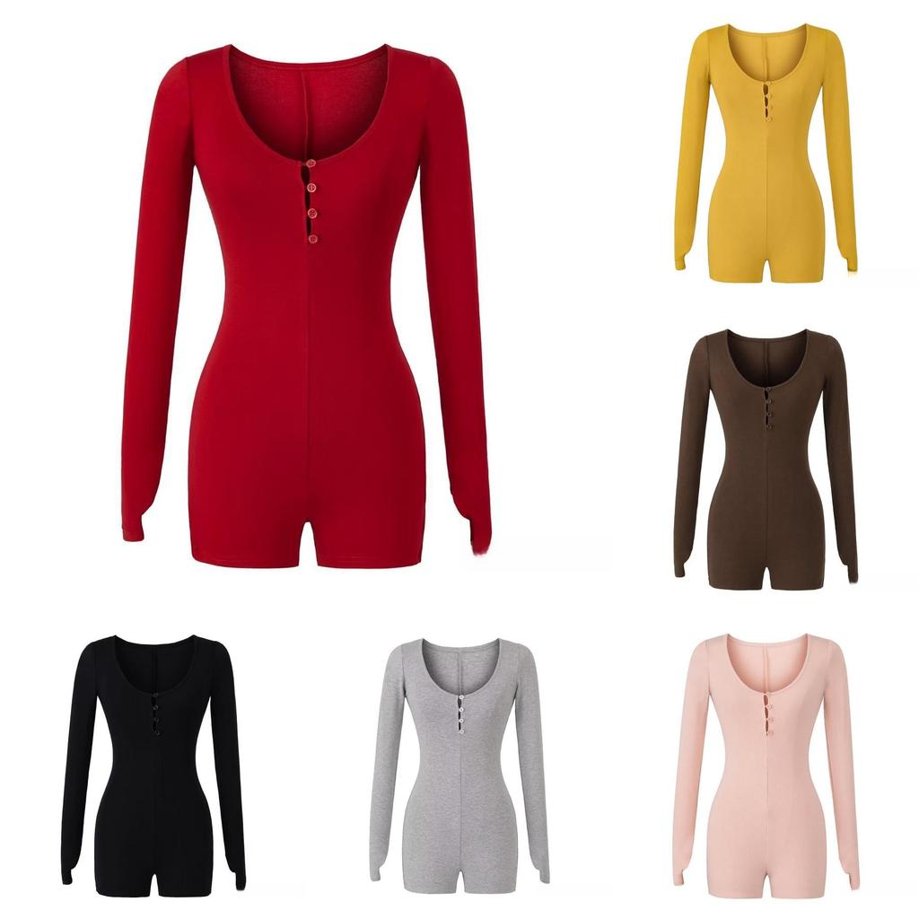 Sexy Slim Fit Cotton Blend Long Sleeve T Shirt With Button U Neck For Spring