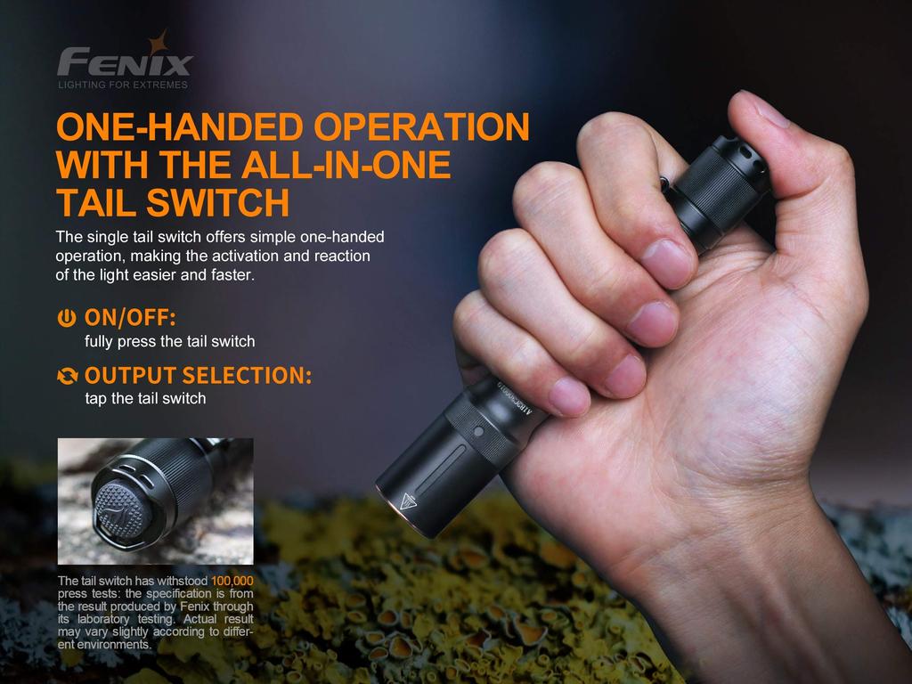 Fenix E20 Max 350 AA Battery Aluminum IP68 EDC V2.0 Flashlight, Lumens, Powered, Construction, Waterproof, Compact,