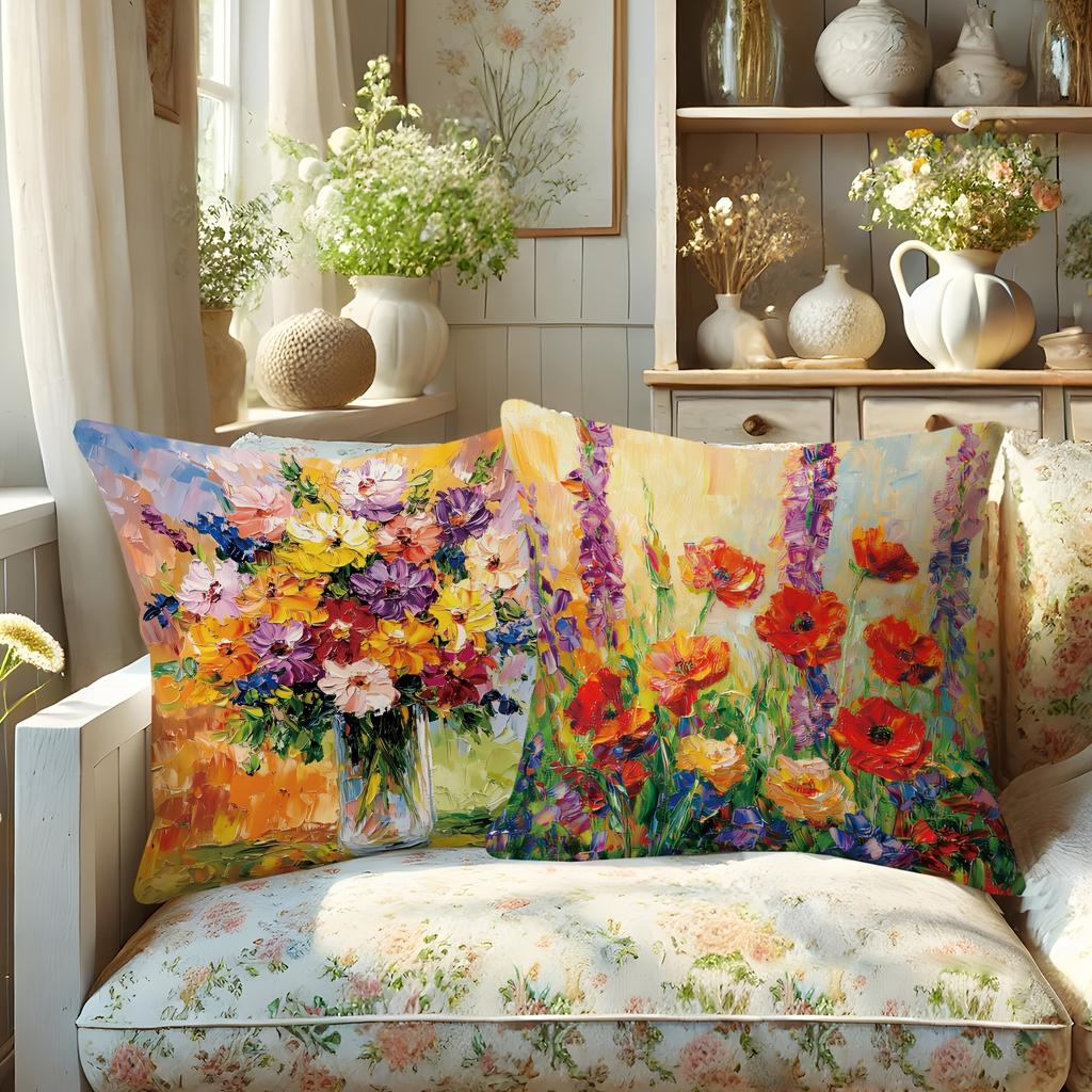 Mountain Wildflowers Pattern Home Decor Pillowcase Bedroom Living Room Sofa Decoration Polyester Cushion Cover With Zipper