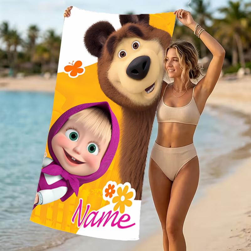 Customizable personalized beach towels Masha and the Bear themed designs.Suitable for the beach, yoga, sports;ideal as beach accessories