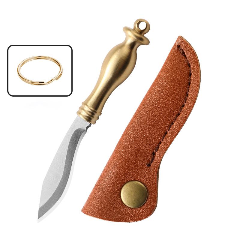 Brass Color Handle Sharp Pocket Knife Portable Unpacking Mini Knife Keychain Pendant Utility Outdoor Camping Tools