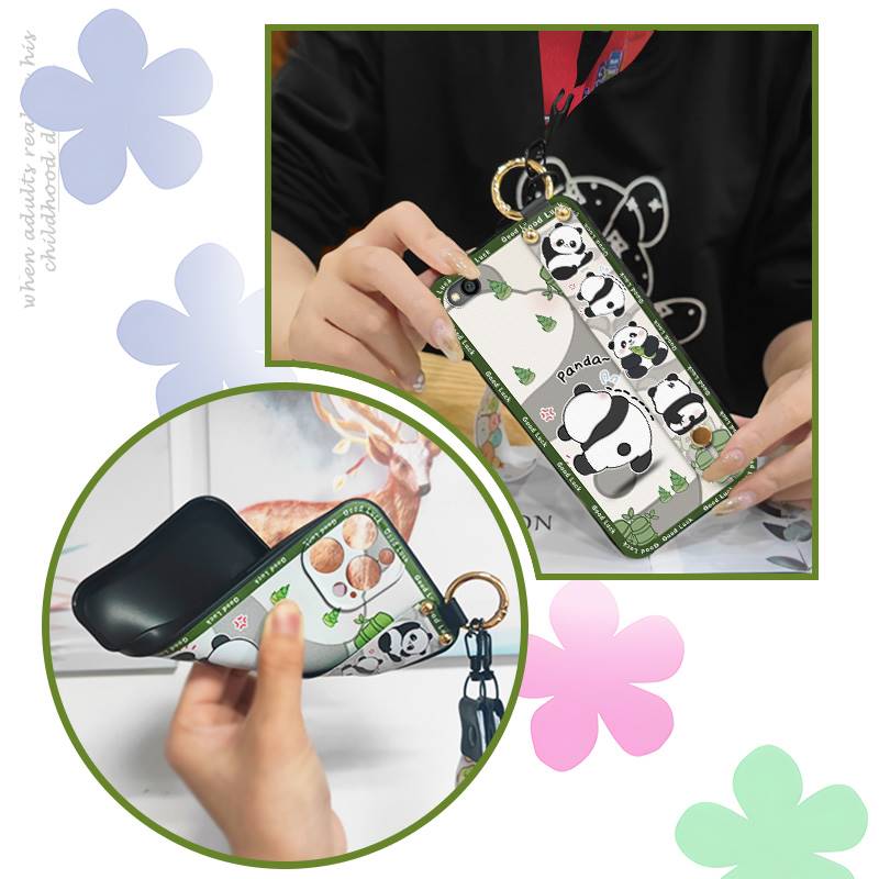 Durable Panda Phone Case For Xiaomi Redmi GO Anti-dust Cute Anti-knock Protective Lanyard Wristband Cartoon Phone Holder
