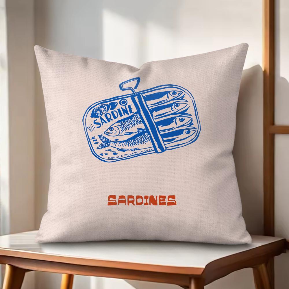 Sardines Art Cushion Cover Natural Linen Organic Fabric DoubleSided Printing Couch Pillow Covers Home Decor
