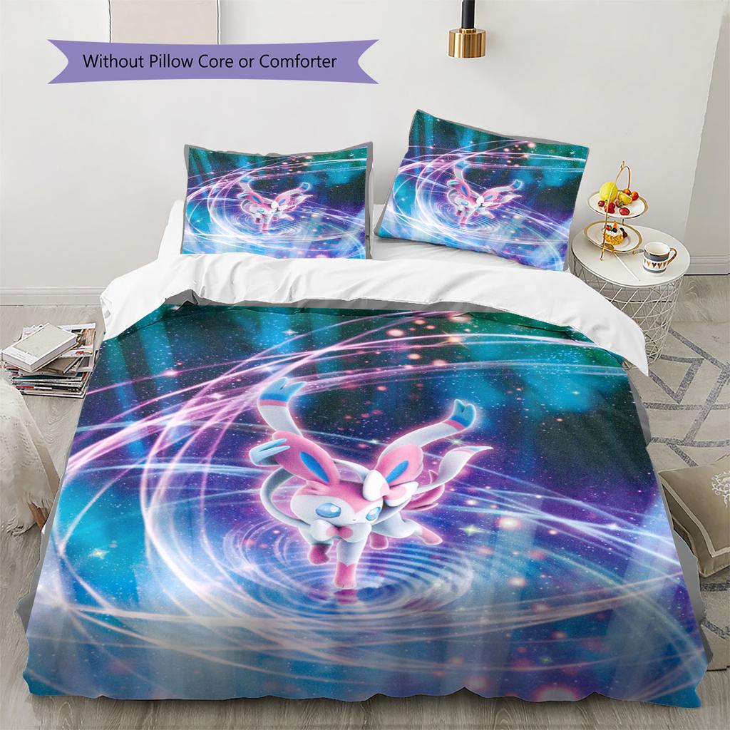 Sweet Sylveon Print Bedding Set 3Pcs Duvet Cover Pillow Shams Bedroom Decor for Anime Lovers