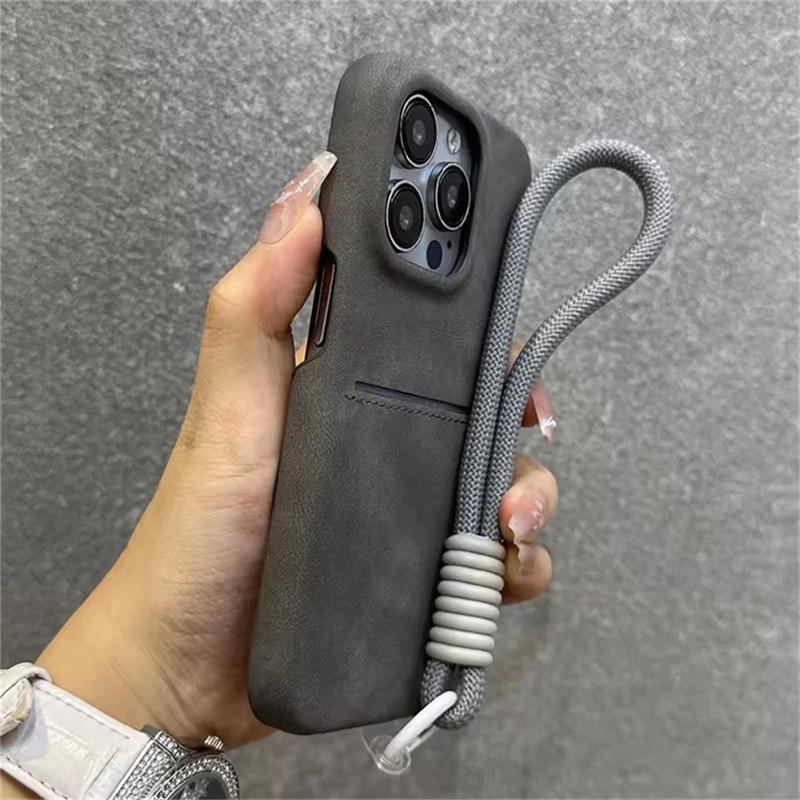 Матовый держатель для карт с ремешком на запястье для iPhone 16 15 Plus 13 12 14 Pro Max кожаный чехол-бампер для камеры