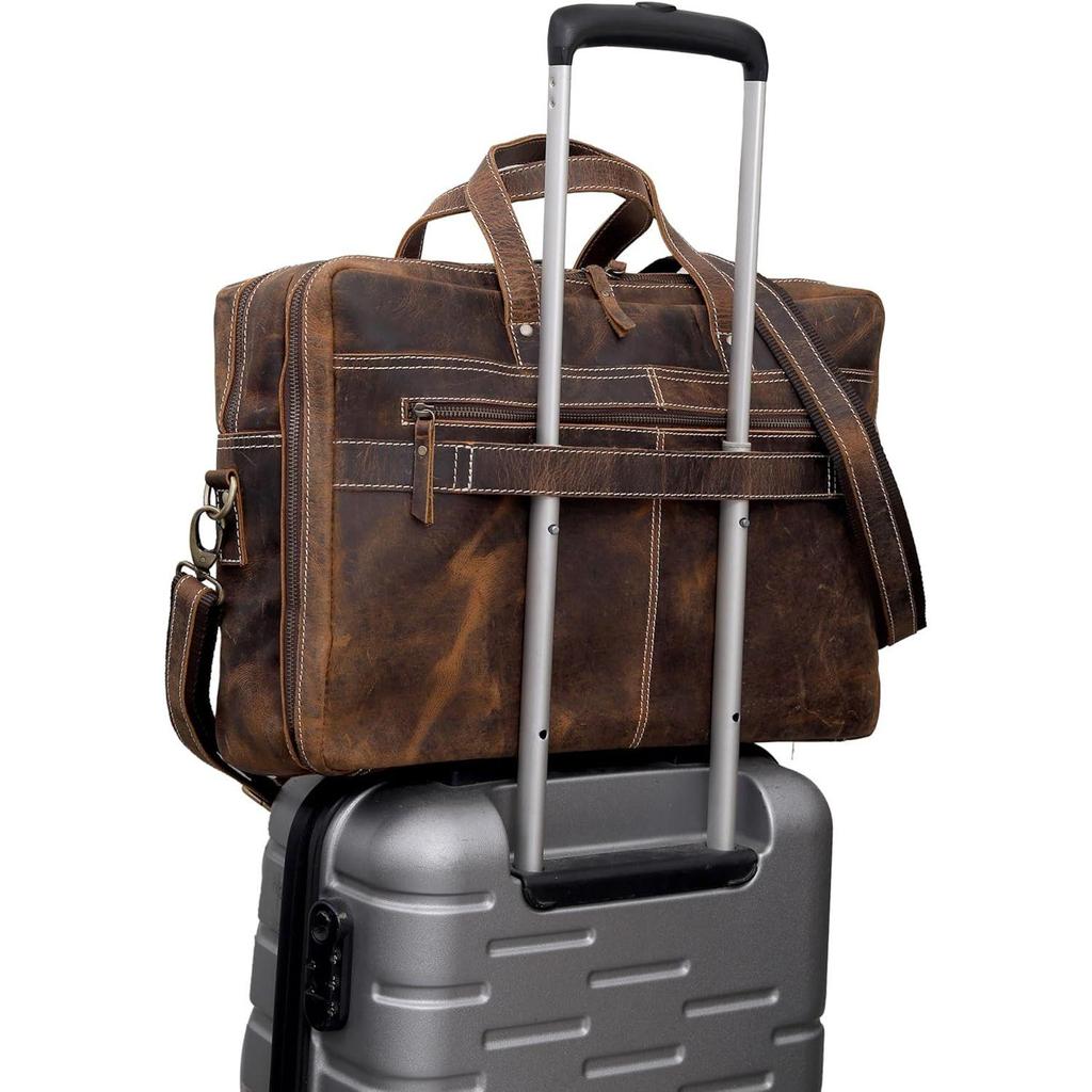 Leather Messenger Bag for Men  Full Grain Leather Briefcase Laptop Satchel Office Crossbody Travel Bag