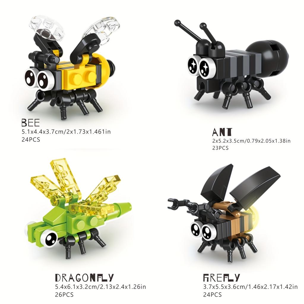 Insect Building Blocks Insect Model Different Little Insects Building Blocks Bee Ladybug Firefly Dragonfly Spider Toy For Boy/girl Children's Gifts