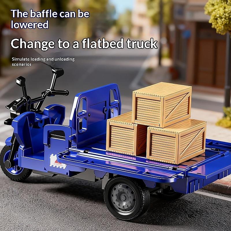 New Simulation Tricycle Toy Model Driving Courier Car Realistic Pull Truck Diecast Toys Kids Pull Back Motorcycle Boy Gift