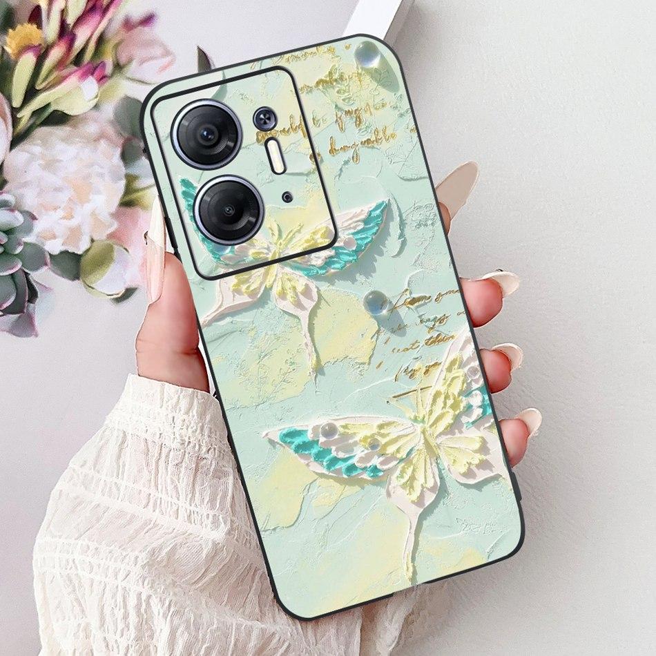 For Infinix Hot 30 5G Elegant Butterfly Cat Printed Phone Case For Infinix Hot30 5G X6832 Black Silicone Soft TPU Cases Bumpers