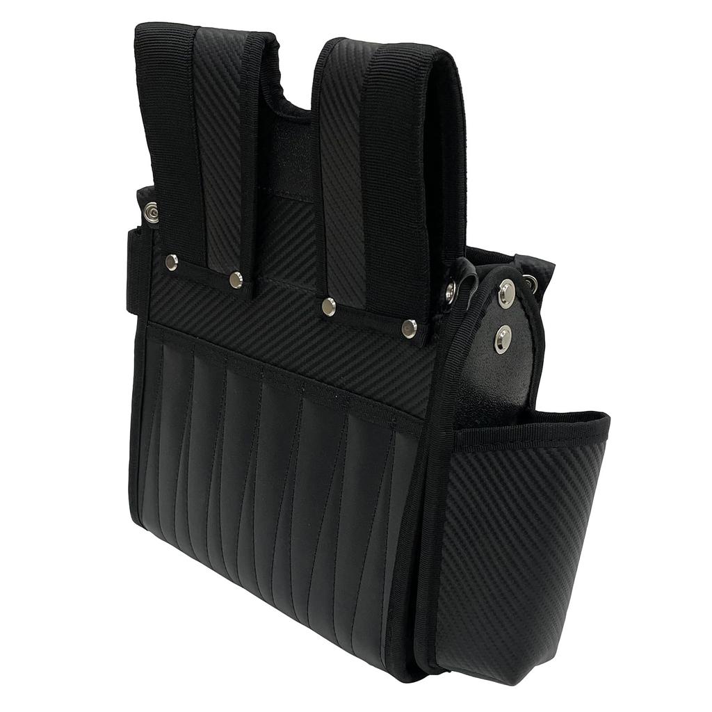 SK11 Black Temporary Frame Nail Bag with Bottom Reinforcement, Carbon Fiber Fabric, and Pleated Belt for Carabiners and Rings (SKC2-6BK)
