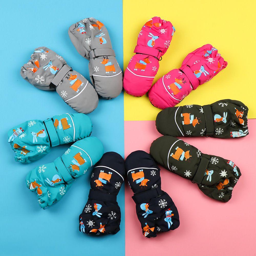 Старый принт Мультяшные Водонепроницаемые Нескользящие Толстые Теплые Детские Лыжные Перчатки Ветрозащитные Варежки с Длинными Рукавами