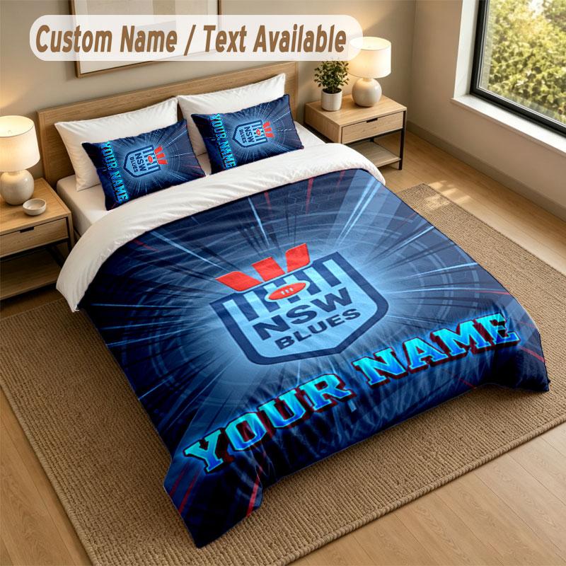 Bedding Set 1 Duvet Cover 2 Pillowcases NSW Blues logo Print Soft Bed Linen Bedroom Decor