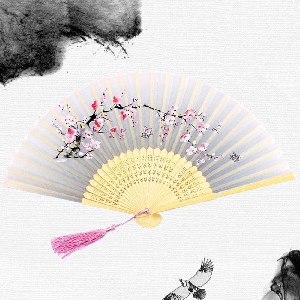Silk Hand Fan Colorful Shank Classical Dance Fan Vintage Folding Fan Clothing Accessories