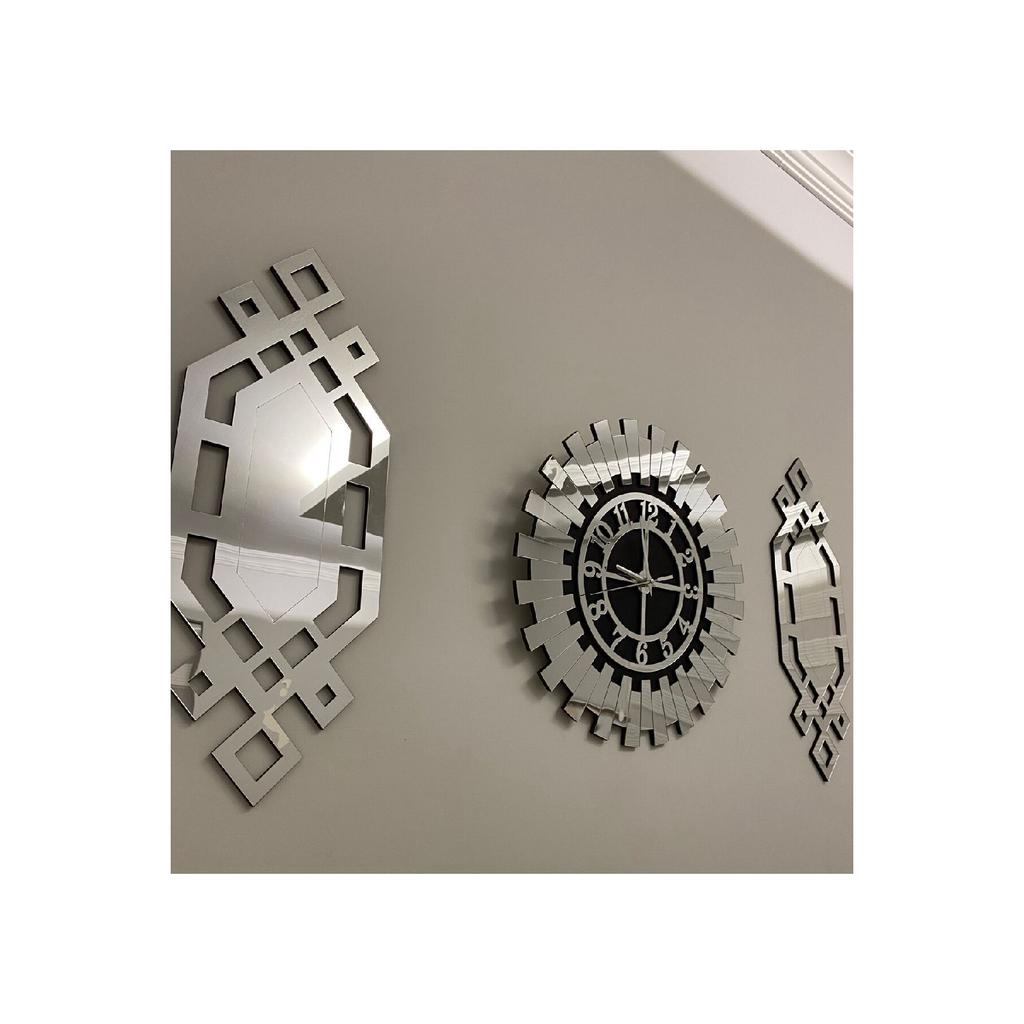 Decorative Wall Clock Set Of 3 40 Cm Silver Modern Turkish Numeral Wall Clock 18 X 51 Cm Baklava Painting