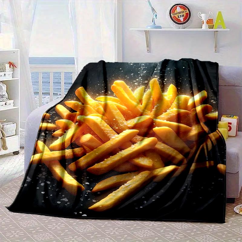 Golden French Fries Background Blanket Flannel Blanket for bed, sofa, Camping, Hiking, Picnic Essentials, gift for family Fan gifts