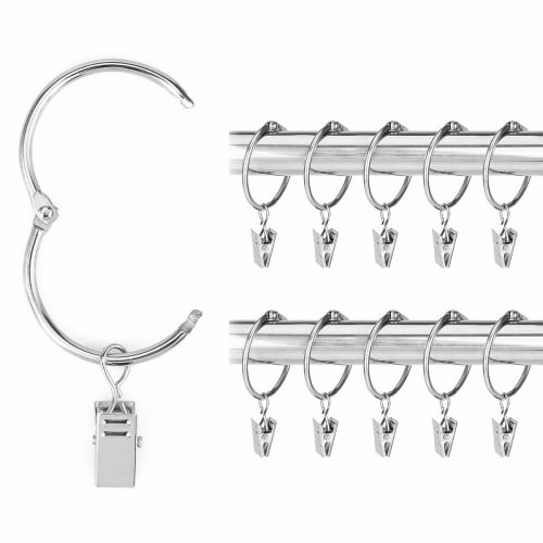 KaiYi Curtain Ring Clips, Curtain Clip Hooks, Opening Design, 39mm Inner Diameter, Easy Installation, Steel, Set of 20, Silver