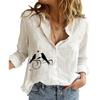 Women Fashion Long Sleeve Cotton Linen Shirt Summer&autumn Loose Print Top Ladies Casual Button-up Blouses