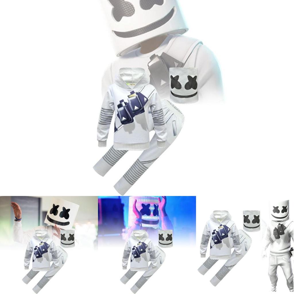 Marshmello Inspired Rock Style Cotton Outfit For Kids With Long Sleeves And Pants