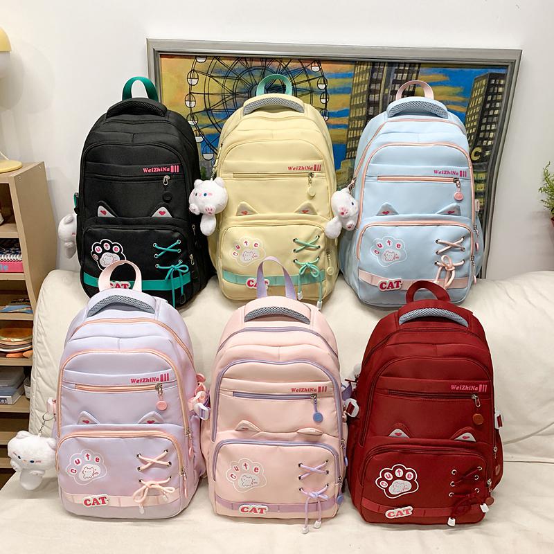 Школьный рюкзак для средней школы, женский, легкий, рюкзак с рисунком кота, большой емкости