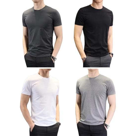 Men Summer T-shirt Solid Color O Neck Short Sleeves Soft Breathable Slim Fit Pullover Sports Business Casual Men Office Top