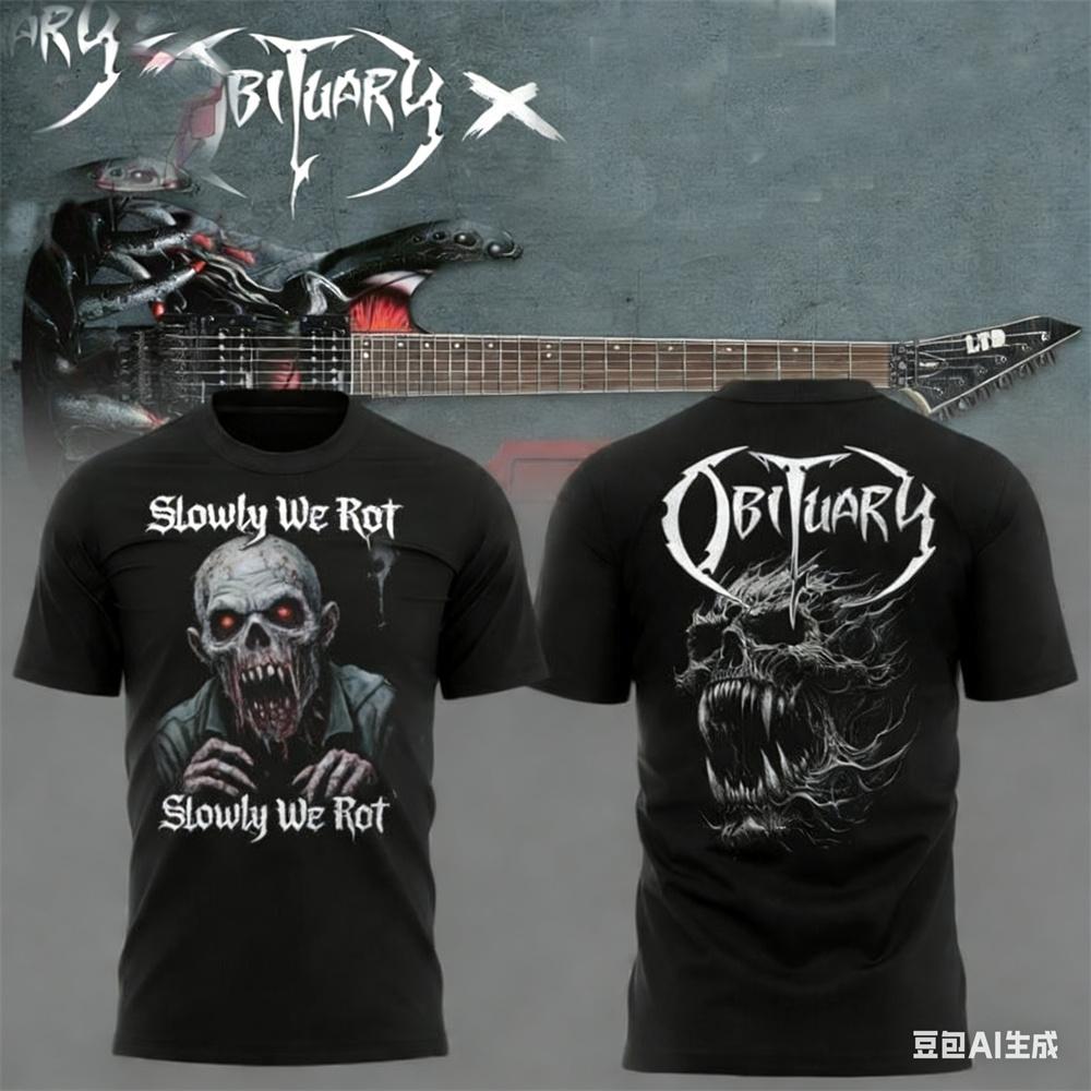 Summer men's T-shirt New Rock Obituary Band skulls Print T-shirt Men Women Fashion Oversized Short Sleeve Tshirt Graphic T-shirt