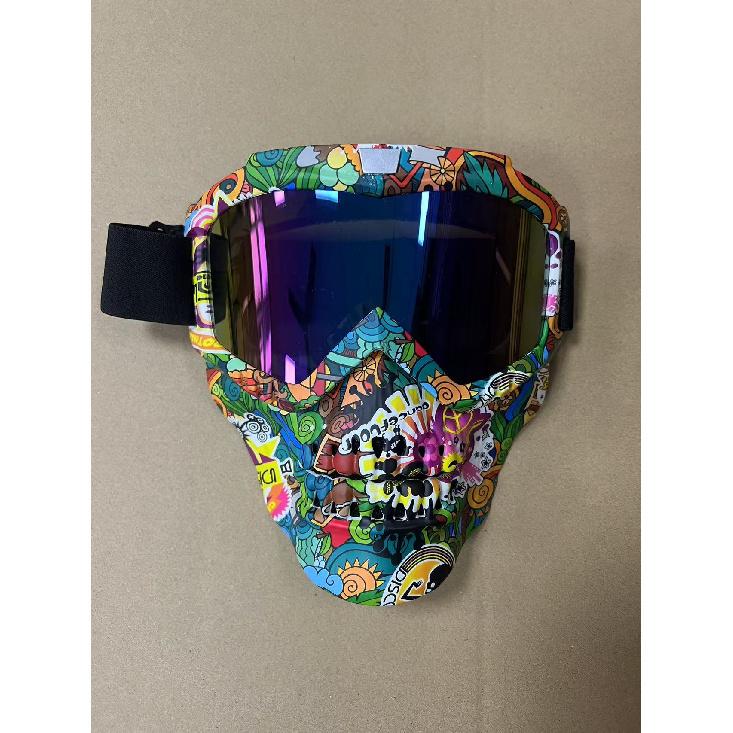 Harley KTM Cycling half-face helmet with full-face goggles, Halloween skull mask, water-transfer printed goggles, cycling mask