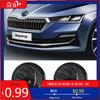 Skoda 2025 Hot 8/9/10cm Carbon Fiber Badge Car Front Hood Emblem Tail Trunk Logo Sticker For Skoda Octavia Fabia Superb Kamiq Ka