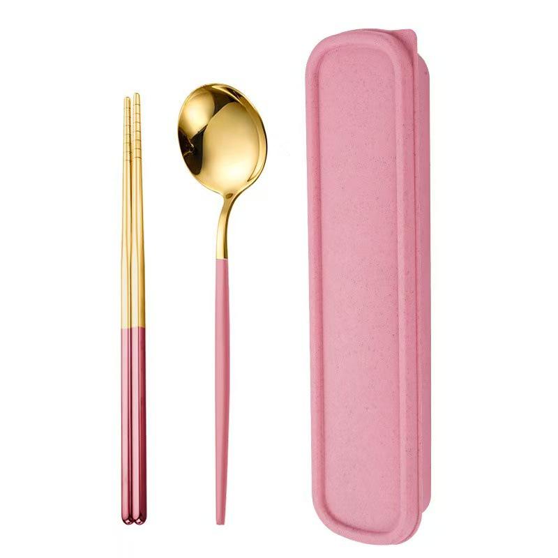 Дорожный набор столовых приборов из нержавеющей стали 410: Вилка, Ложка и Палочки в Подарочной Коробке. Идеально подходит для студентов!