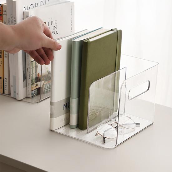 Book Storage Rack Transparent Book Organizer with Partitions Stationery Glasses Plastic Bookcase