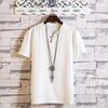 Summer Men's Button Loose Shirts Casual Male V-Neck Short Sleeve Harajuku Cotton Linen T-shirt Tops