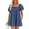 Women Summer Denim Dresses Square Collar cJean Mini Dress