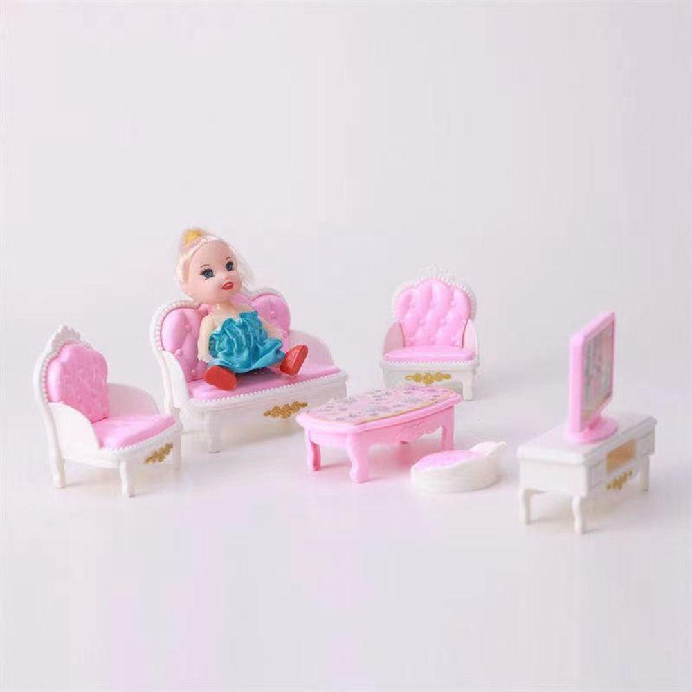 Play Toy Pink Dollhouse Furniture Armchair Couch Set Miniatures Furniture Doll House Accessories