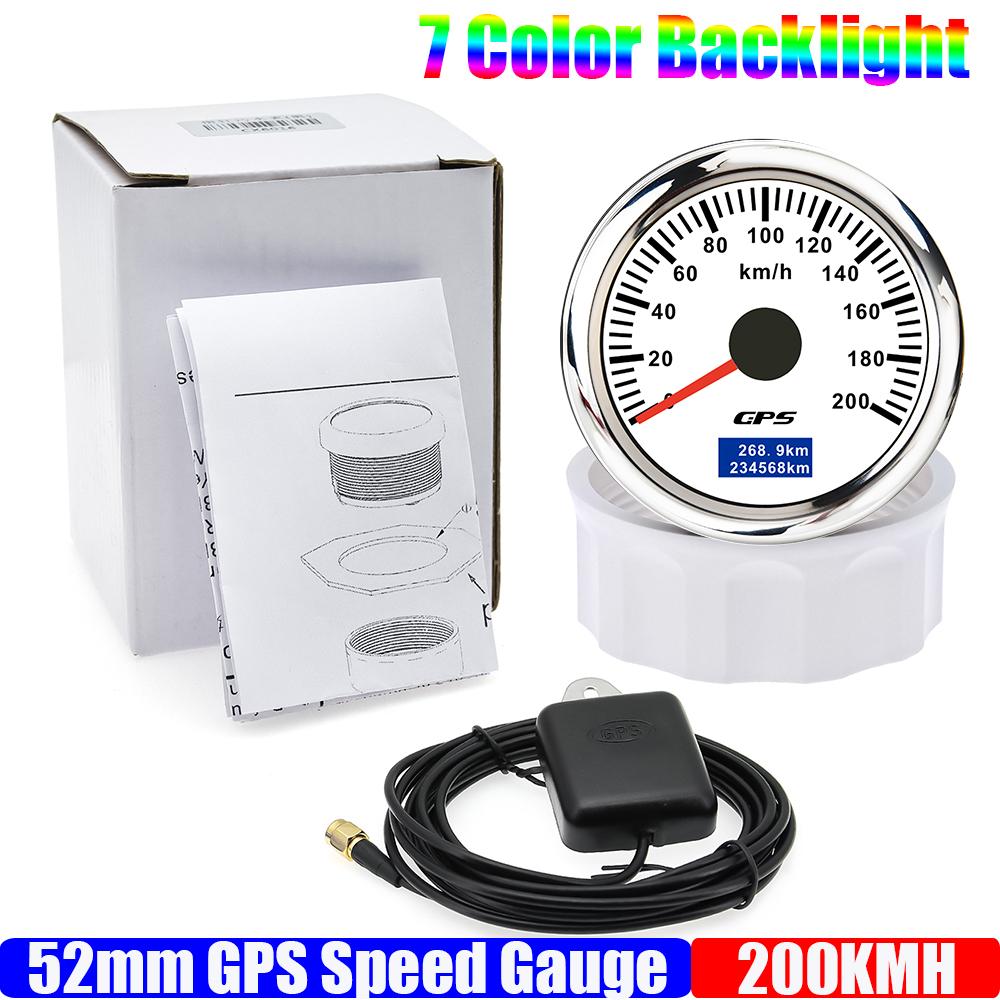 ZMFJH 30 км/ч, 60 км/ч, 80 км/ч, 120 км/ч, 200 км/ч 52-миллиметровый GPS-спидометр с антенной 7-цветной подсветкой, счетчик пробега для автомобиля, лодки, яхты, водонепроницаемый