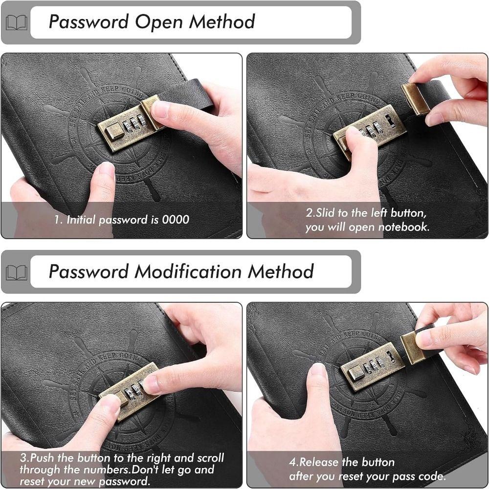 Refillable Diary with Lock PU Leather Password Notebook Vintage Locked Journal Women
