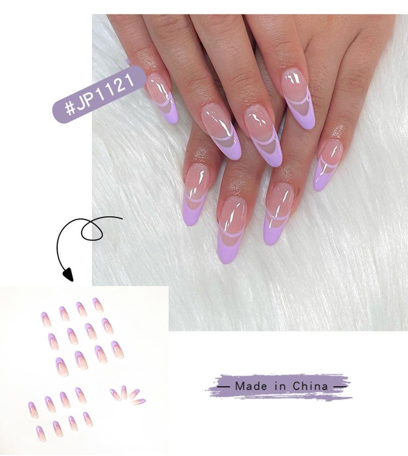24 шт., фиолетовые, зеленые накладные ногти, простой съемный кончик, пресс для ногтей, модный персиковый дизайн, кончики для ногтей, полное покрытие, инструменты для маникюра