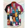 Men's Cat Graphics Shirts Short Sleeved Button Down Lapel Shirt For Summer Oversized Tops Vacation Casual Hawaiian Shirts