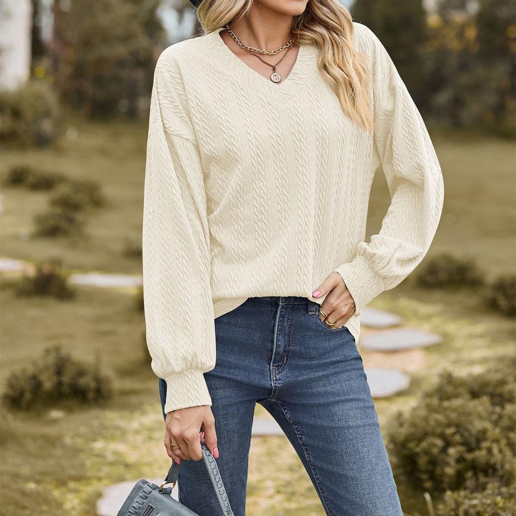 JKASHDK Женские модные повседневные летние весенние однотонные свободные блузки и рубашки с v-образным вырезом и длинным рукавом с принтом